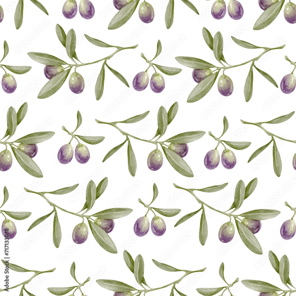 Seamless pattern with olive branches with green berries and leaves.Vector graphics. Seamless pattern with olive branches with green berries and leaves.Vector graphics.