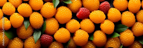 Fresh and juicy salmonberries as a mouthwatering background banner for food lovers photo