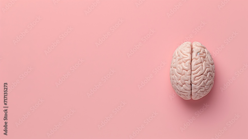 Human brain model on a pastel pink background Human brain model on a pastel pink background