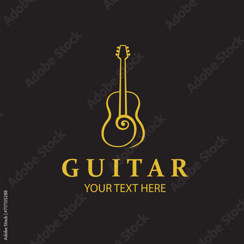 emblem of gold guitar isolated on black background