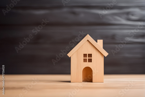 model of a wooden house on a minimalistic dark background
