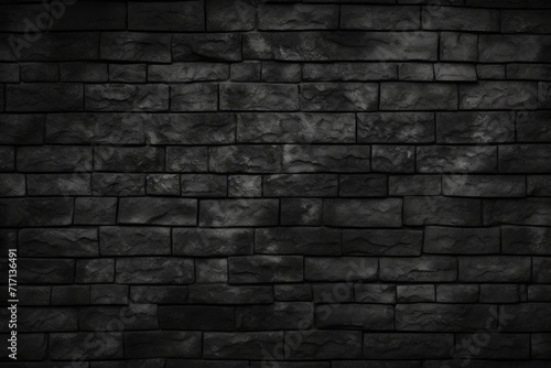 Abstract Black brick wall texture for pattern background. wide panorama picture.