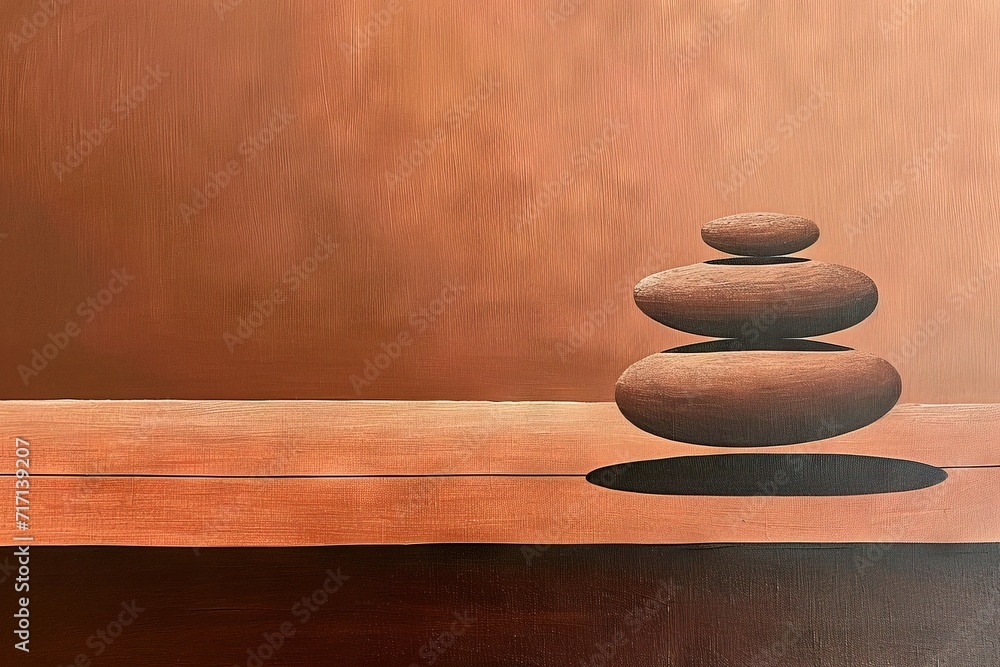 Abstract zen, calming in balance stack of rocks with red and white wave ...