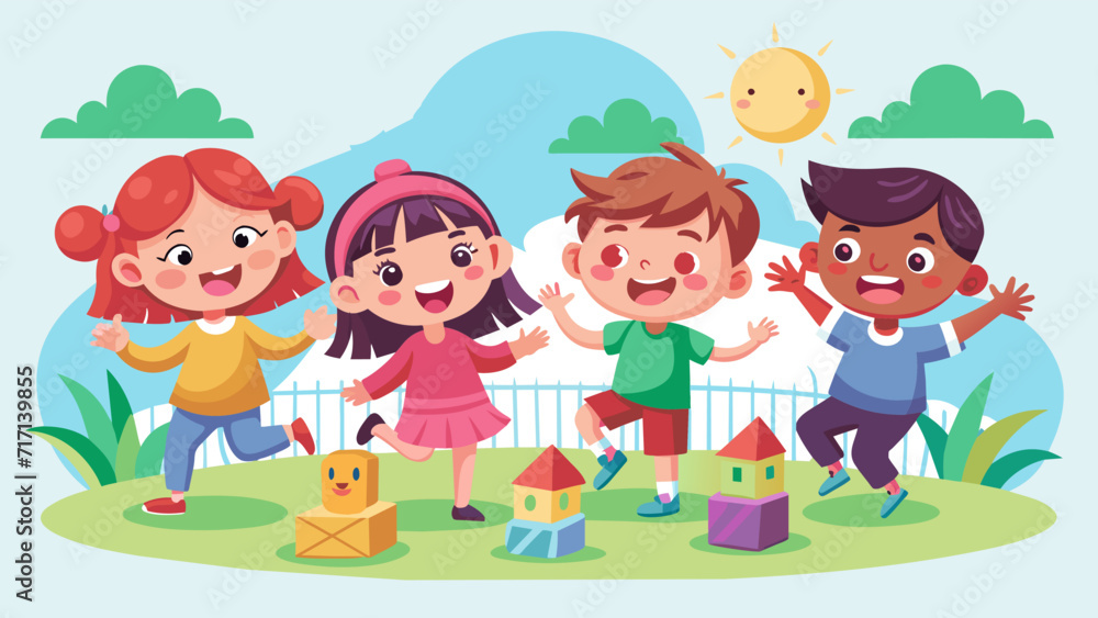 Happy multicultural children playing outdoors together in a park