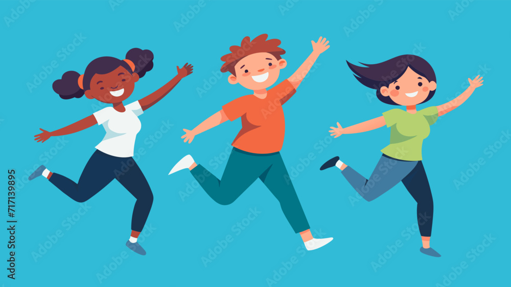 Joyful children jumping with excitement, cartoon kids playing Joyful children jumping with excitement, cartoon kids playing