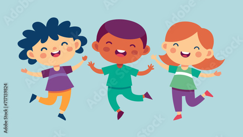 Joyful children playing and laughing together - vector illustration