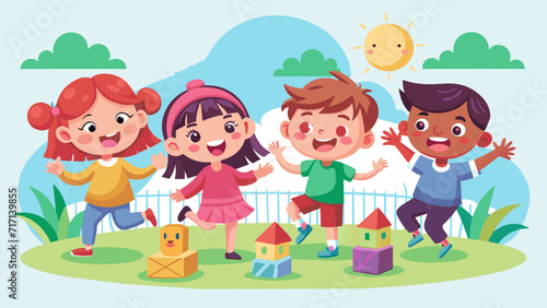 Happy multicultural children playing outdoors together in a park