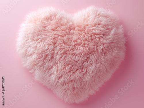 A cosy pink heart-shaped pillow on a plain pink gradient background, inviting and soft.