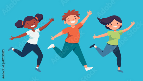 Joyful children jumping with excitement, cartoon kids playing