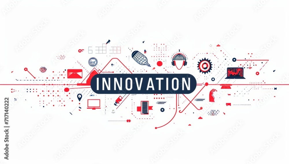 the word innovation in a wide circle with several icons around it Generative AI the word innovation in a wide circle with several icons around it Generative AI