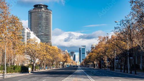 Paseo de la castellana, main avenue of the city of Madrid from north to south, Spain. photo