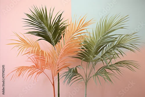 Minimalistic pastel colored background with palm branches for design projects and presentations © katrin888