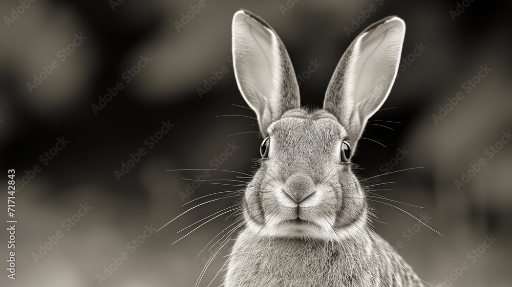 Obraz premium A close-up of a rabbit's face in grayscale