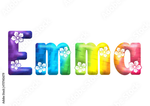 Emma - multicolor - written with engraved typical Hawaiian hibiscus flowers- ideal for websites, e-mail, sublimation greetings, banners, cards, t-shirt, sweatshirt, prints, cricut, silhouette,	