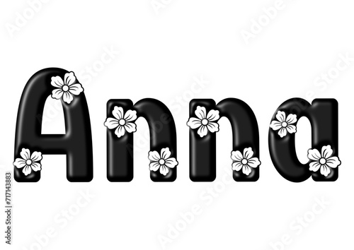 Anna. - black color - written with engraved typical Hawaiian hibiscus flowers- ideal for websites, e-mail, sublimation greetings, banners, cards, t-shirt, sweatshirt, prints, cricut, silhouette,	