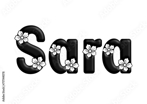 Sara - black color - written with engraved typical Hawaiian hibiscus flowers- ideal for websites, e-mail, sublimation greetings, banners, cards, t-shirt, sweatshirt, prints, cricut, silhouette,	