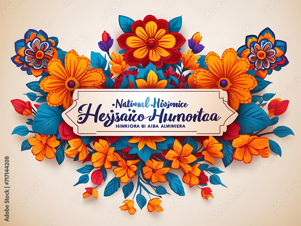National Hispanic Heritage Month banner with flower pattern ornament ...