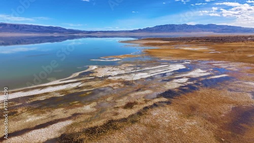 Salt Owens Lake Mountains and Shoreline Aerial Drone California photo