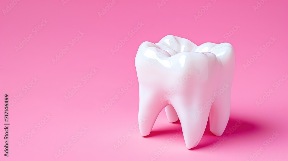 Gleaming white tooth on a pink background
