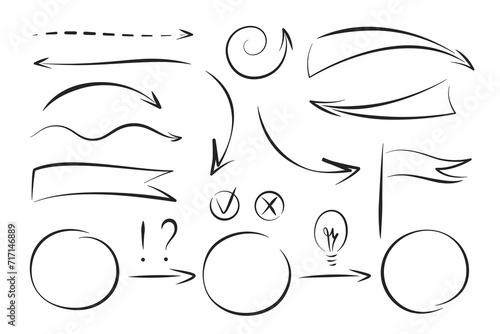 Hand drawn swoosh, speech bubble, sketch underline element, line shape. Templates and elements for business process, presentations, workflow layout. Vector illustration.