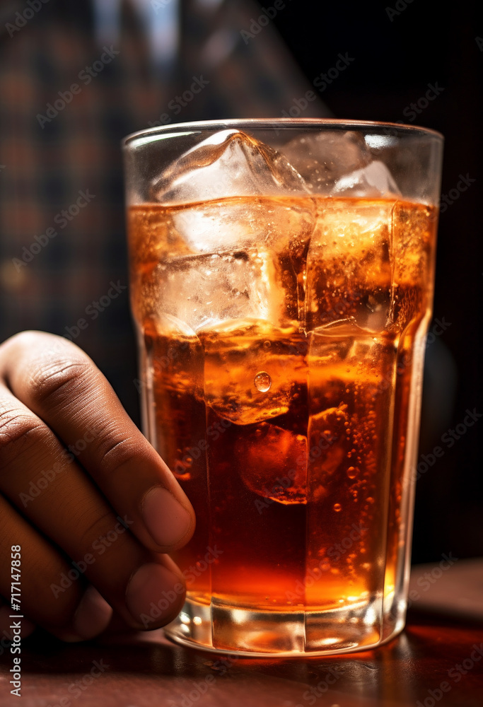 Close-up of refreshing iced tea, held in hand. Close-up of refreshing iced tea, held in hand.