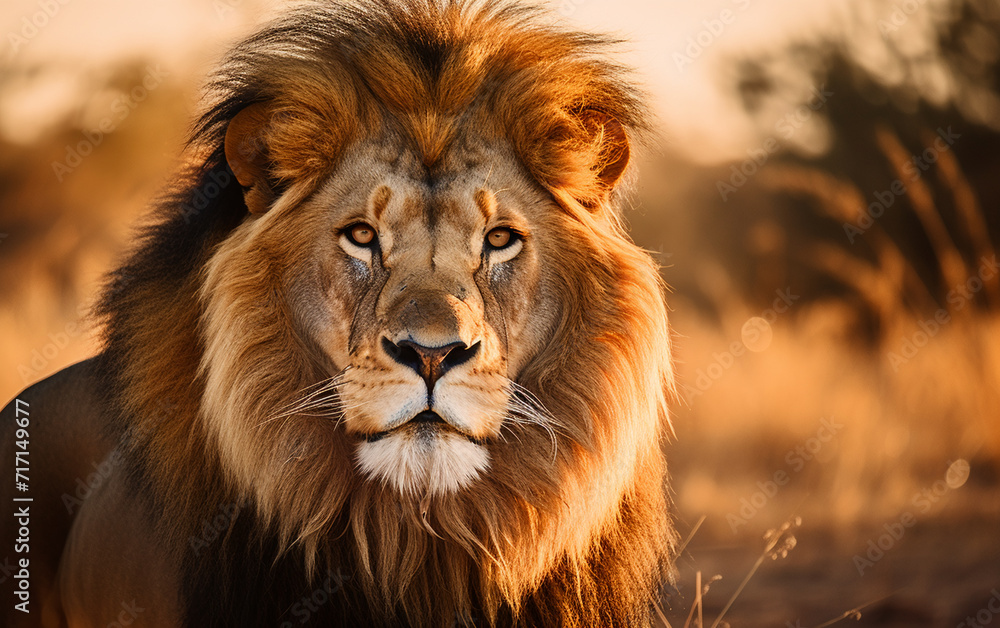 majestic lion in the savannah, AI Generative.