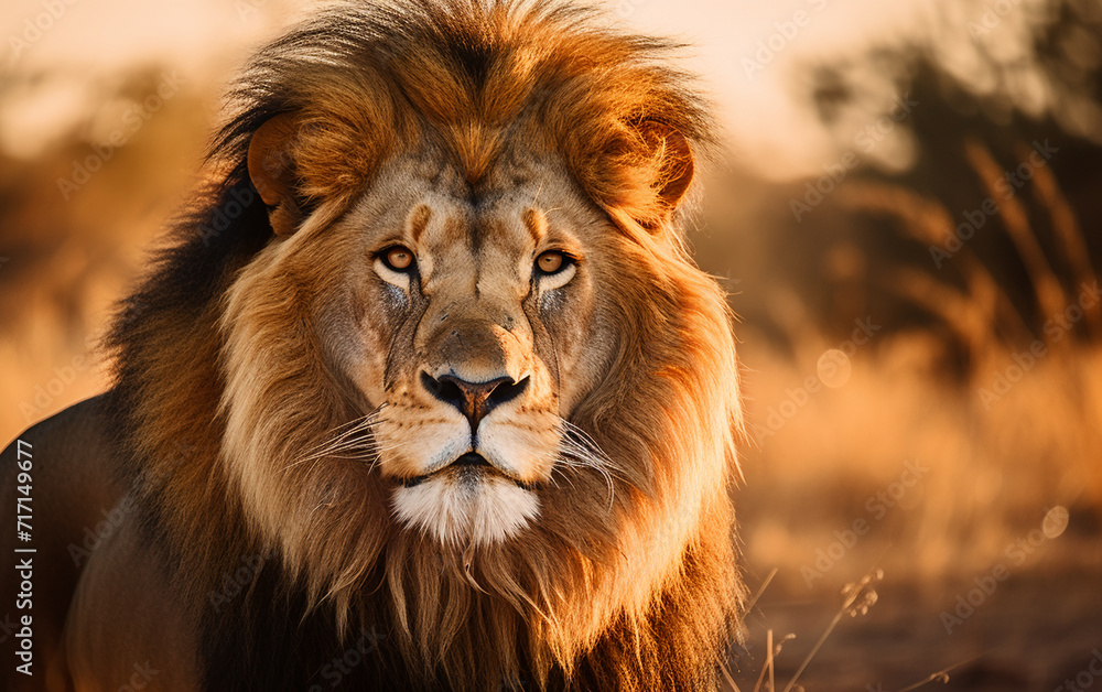 majestic lion in the savannah, AI Generative. majestic lion in the savannah, AI Generative.