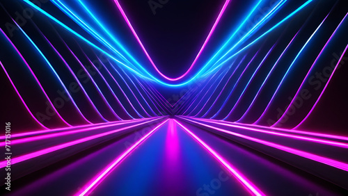 Captivating 3D Render background: Neon Slant Lights in Blue, Pink, and Purple - 80's Retro Style Fashion Show Stage with Ultraviolet Glow