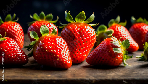 strawberries on wooden table 