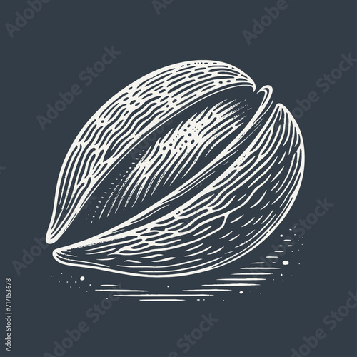 Pistachio. Vintage woodcut style vector illustration on dark background.