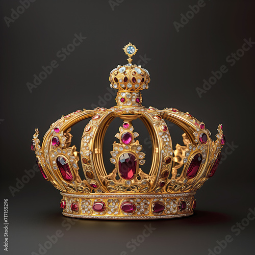 A stunning golden crown adorned with radiant gems, exuding an aura of royalty and luxury.