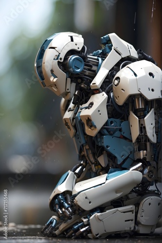A Robot Engaged in Prayer, Kneeling with Reverence and Seeking Connection with the Divine, Crafted with AI Precision