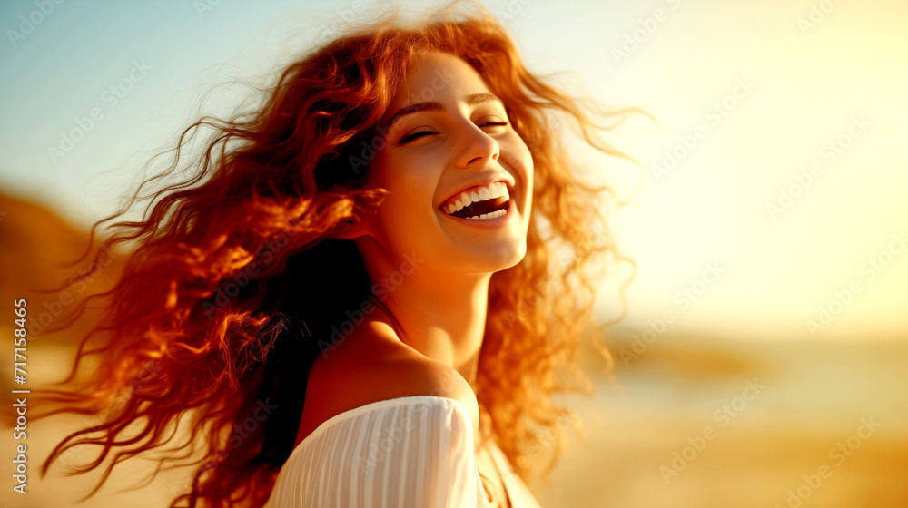 Smiling Beautiful Woman on the Beach on a Sunny Day - Good Mood Smiling Beautiful Woman on the Beach on a Sunny Day - Good Mood