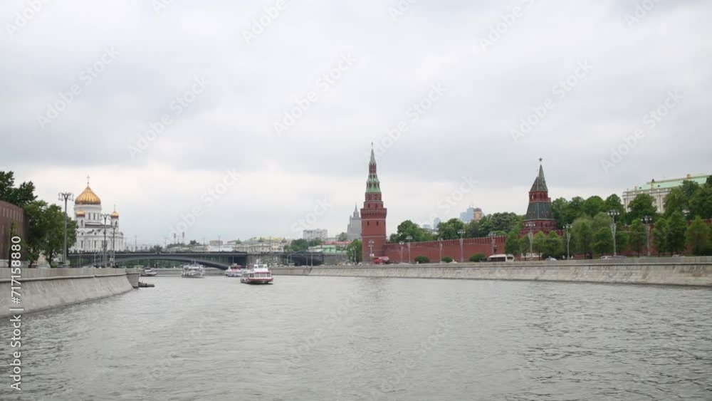 Kremlin embankment with kremlin wall, Moskva river and the Cathedral Kremlin embankment with kremlin wall, Moskva river and the Cathedral