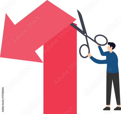 Upward arrow is cut off, economic crisis, Crisis management, leadership to manage disaster situation, challenge to overcome difficulty

