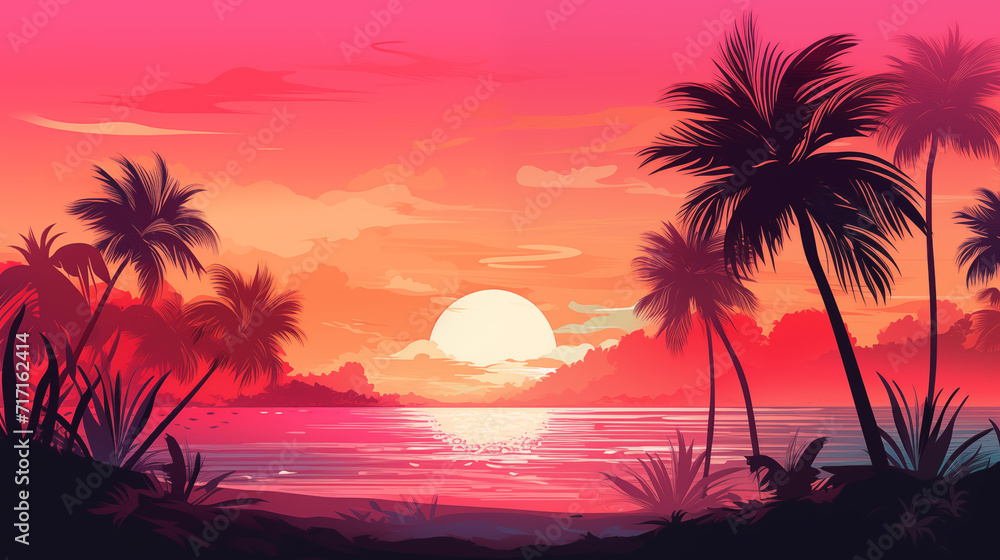 Tropical Sunset, Vivid Pink and Orange Gradient