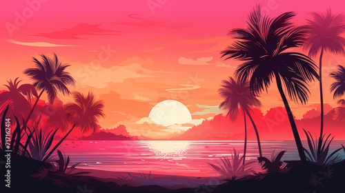 Tropical Sunset, Vivid Pink and Orange Gradient © PixelGuru