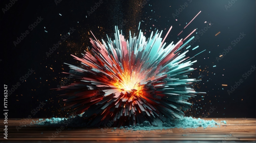Abstract geometric background. Explosion power design with crushing surface. 3d illustration. generative, ai. - obrazy, fototapety, plakaty 
