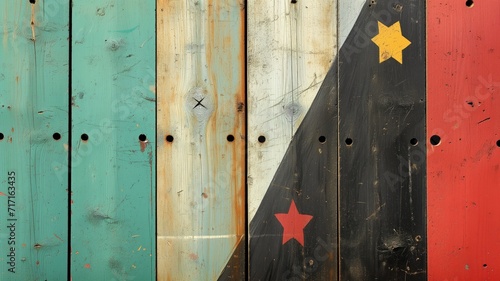 Aged wooden planks painted with the flag and stars