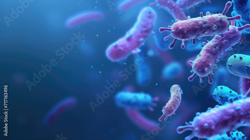 Bacteria clusters in hues of pink and blue in a microscopic view © Artyom
