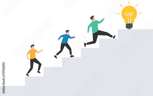 Leadership, innovation. Business team walking success ladder or steps. business success. Marketing strategy and achievement  © BinikSol