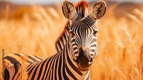 Zebra standing on the vast african savannah, an iconic wildlife image of africas diverse ecosystem photo