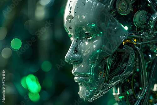 Wallpaper Mural A close up of a robotic head,  dark green and silver,  bokeh Torontodigital.ca