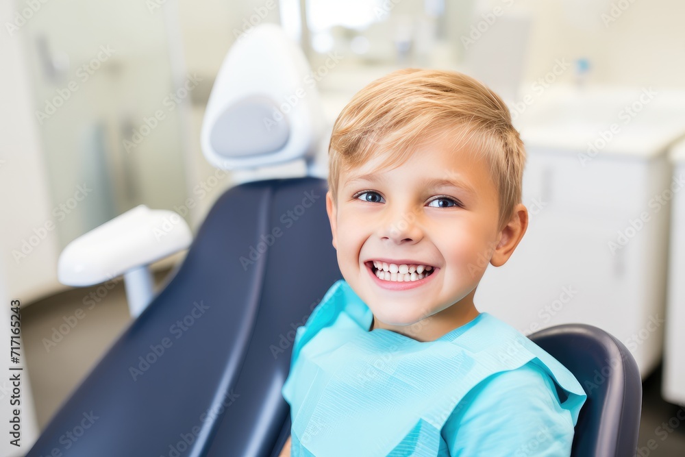 Smiling Young Boy Sitting in a Dentists Chair During a Daytime Pediatric Dental Checkup Smiling Young Boy Sitting in a Dentists Chair During a Daytime Pediatric Dental Checkup