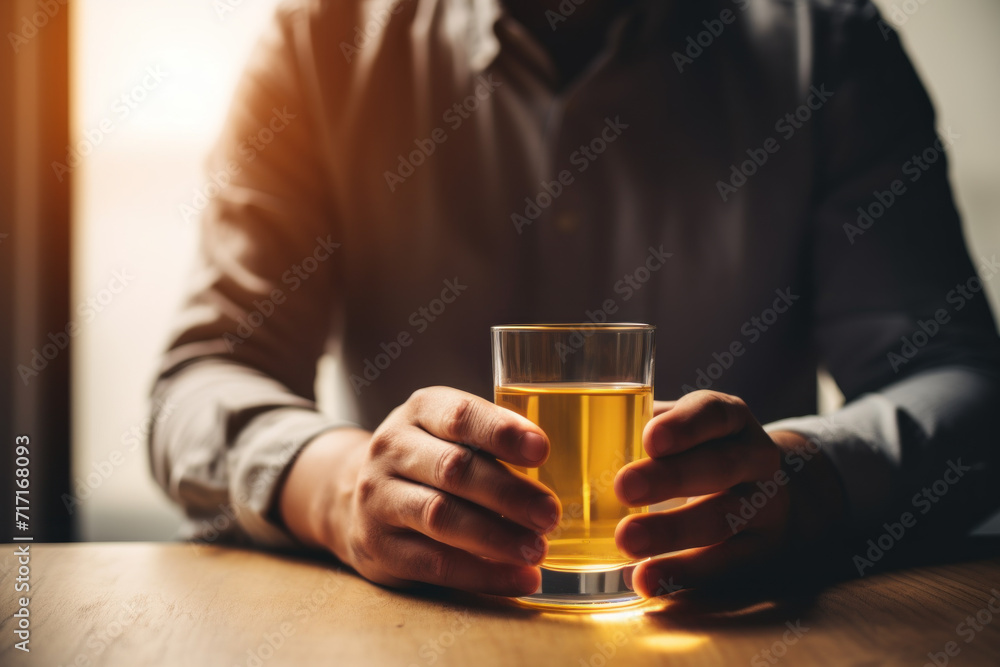 Man Holding a Glass of Urine at Home