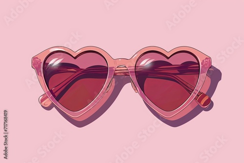 Heart-Shaped Pink Shades, Valentine's Vintage Design, on Pink Background