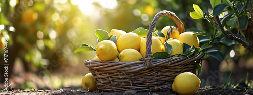 basket with fresh lemons in the garden