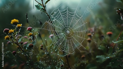 Spider Web In The Forest (Generative AI).
