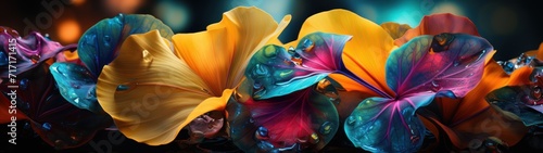 The banner background is a close-up of flowers and leaves that looks almost like a painting. The surface of the flower is covered with dew, the background is blurred, emphasizing the main object.