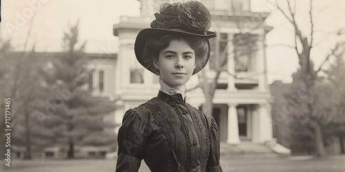 Young woman from the 1900s in black dress photo